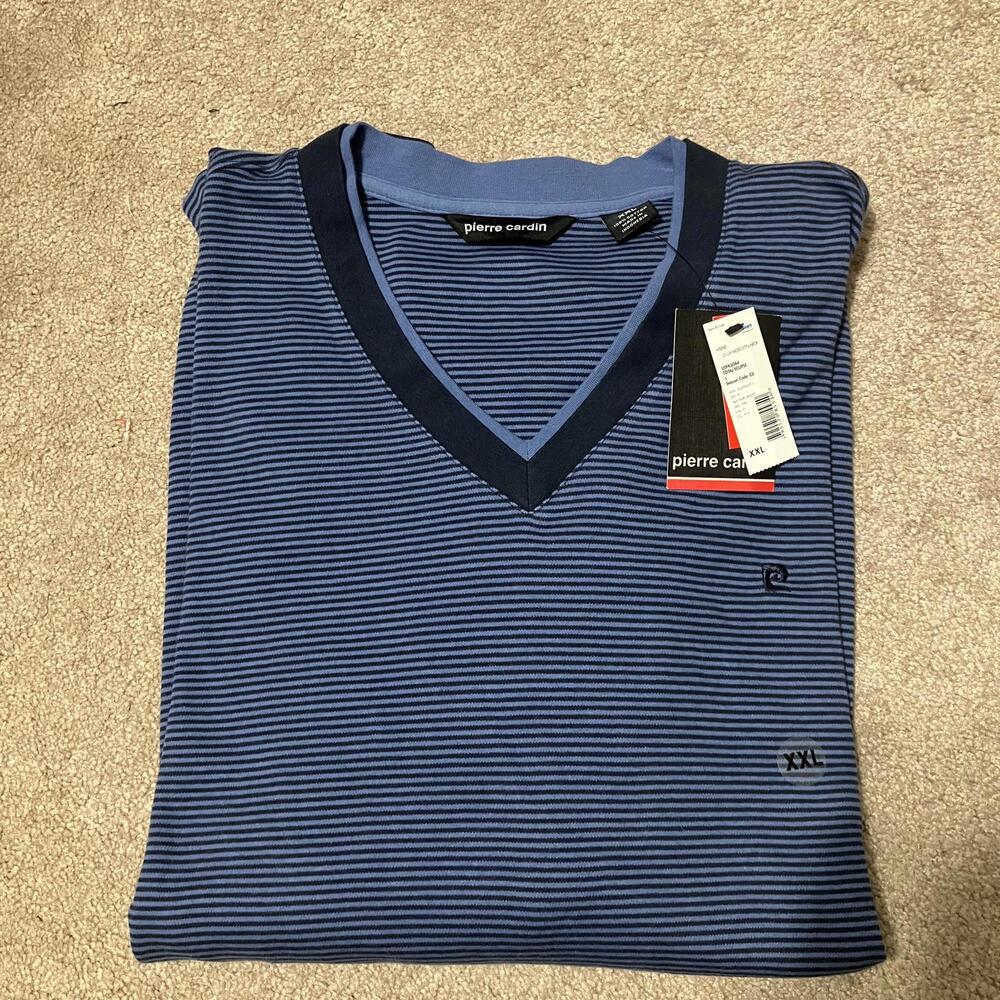 Pierre Cardin Vintage Blue Striped V-Neck Shirt Men's XXL